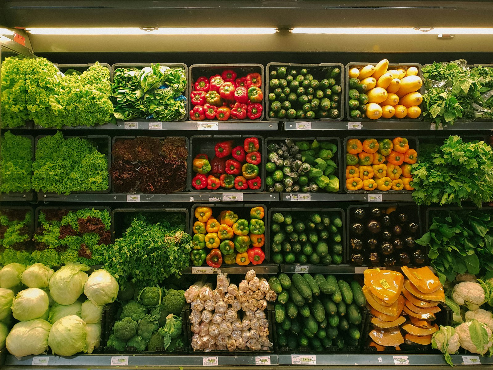 Grocery shelves with produce. Common Crate.