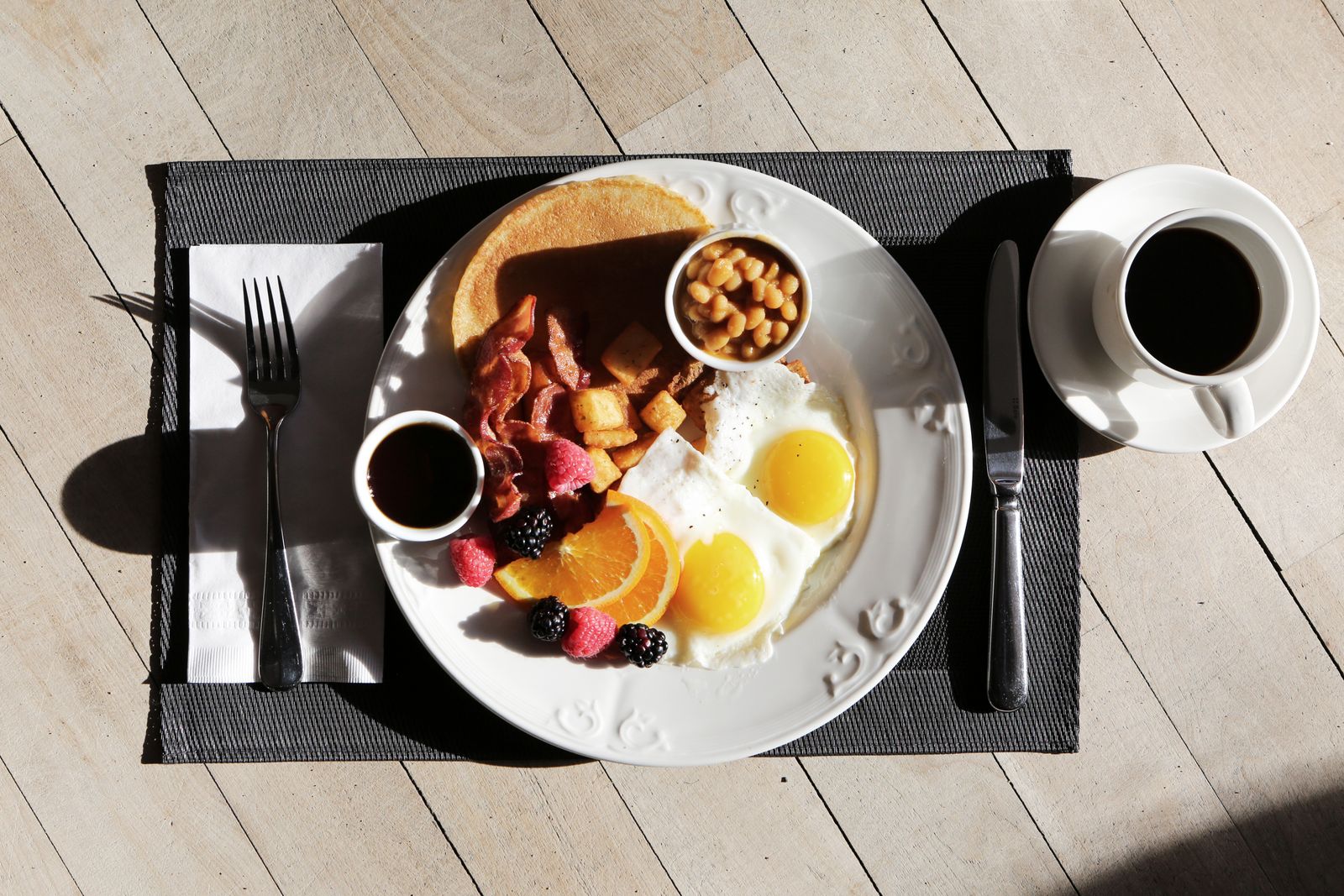 Mile Marker 9. Eggs, bacon, and coffee.