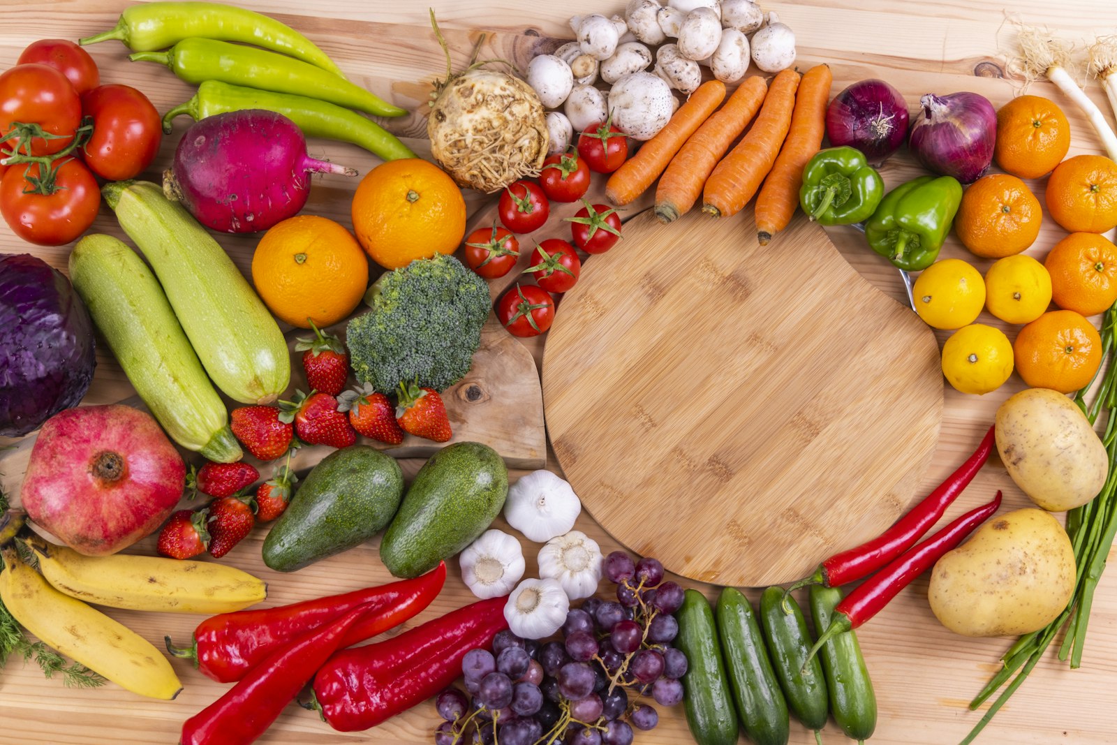 Paper Sack. Produce around a cutting board.
