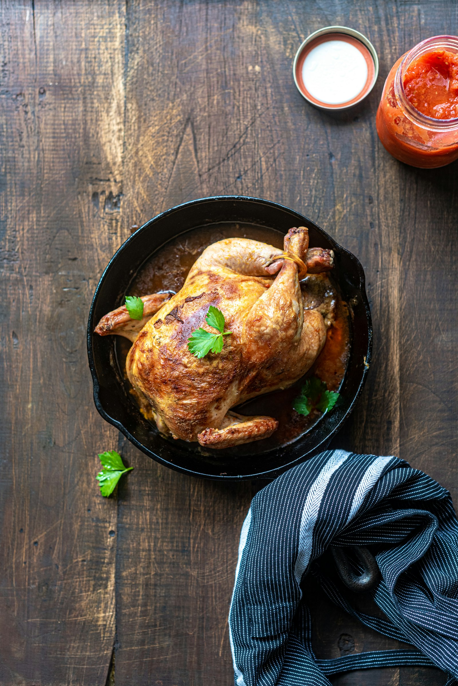 Redbird Supper. Roast chicken in a skillet.