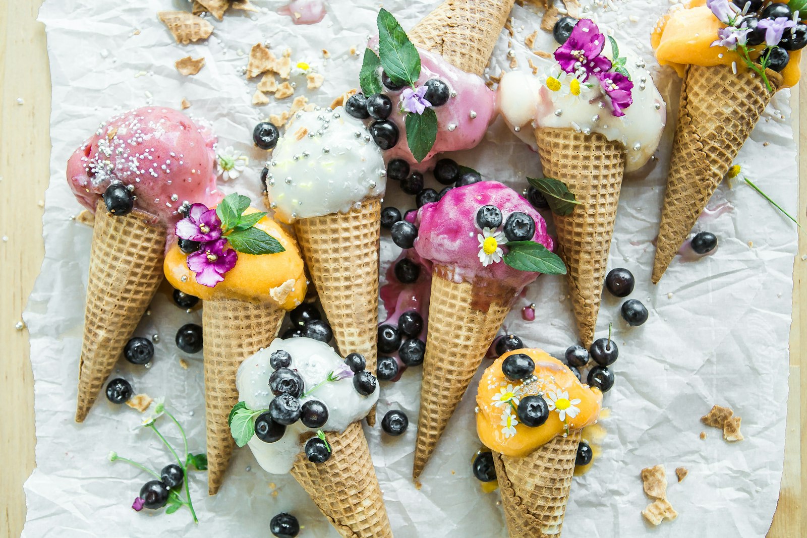 Ice cream in a cone. Tin Spoon.