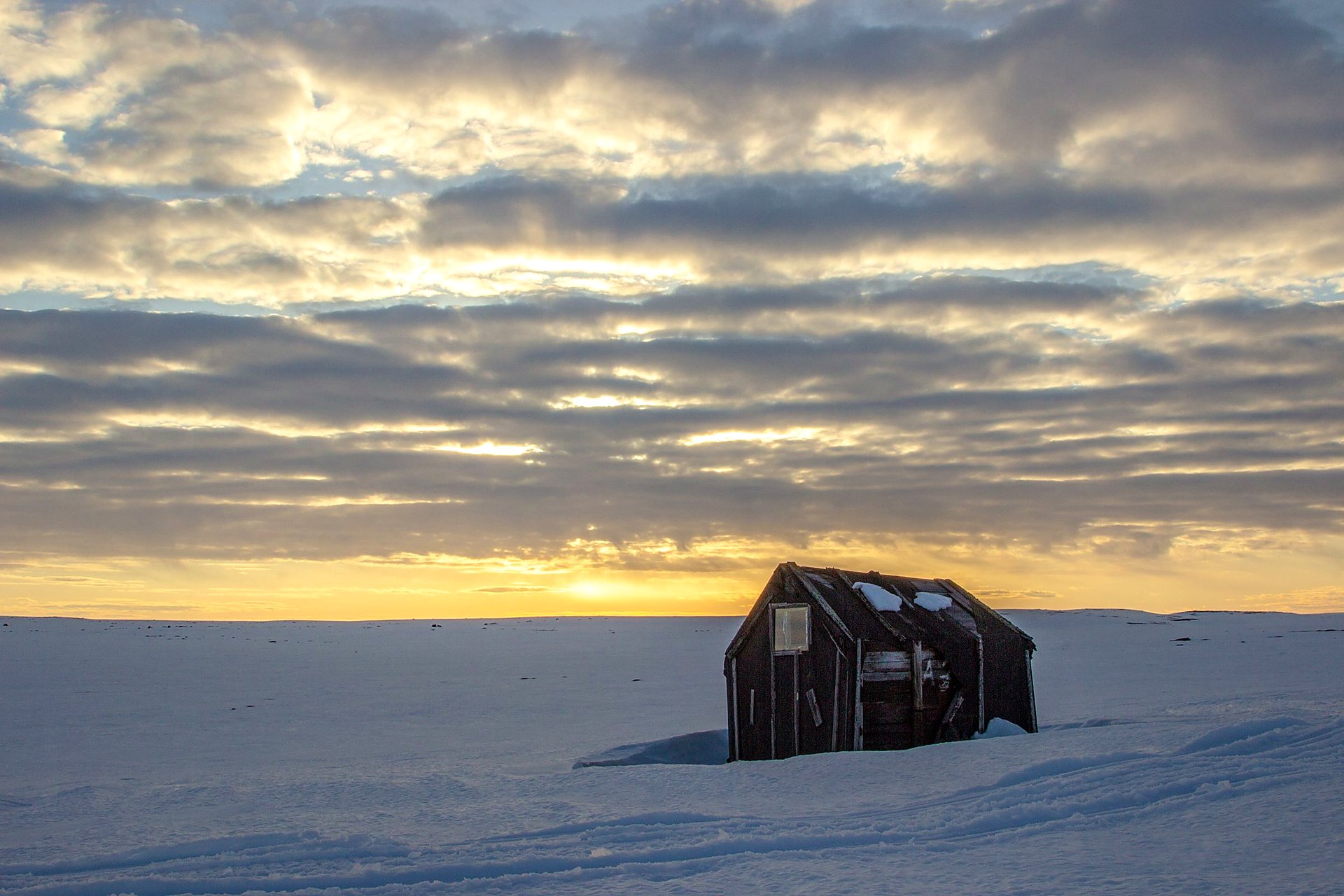 Hardwater Lodge. Tip-ups on ice at dawn.
